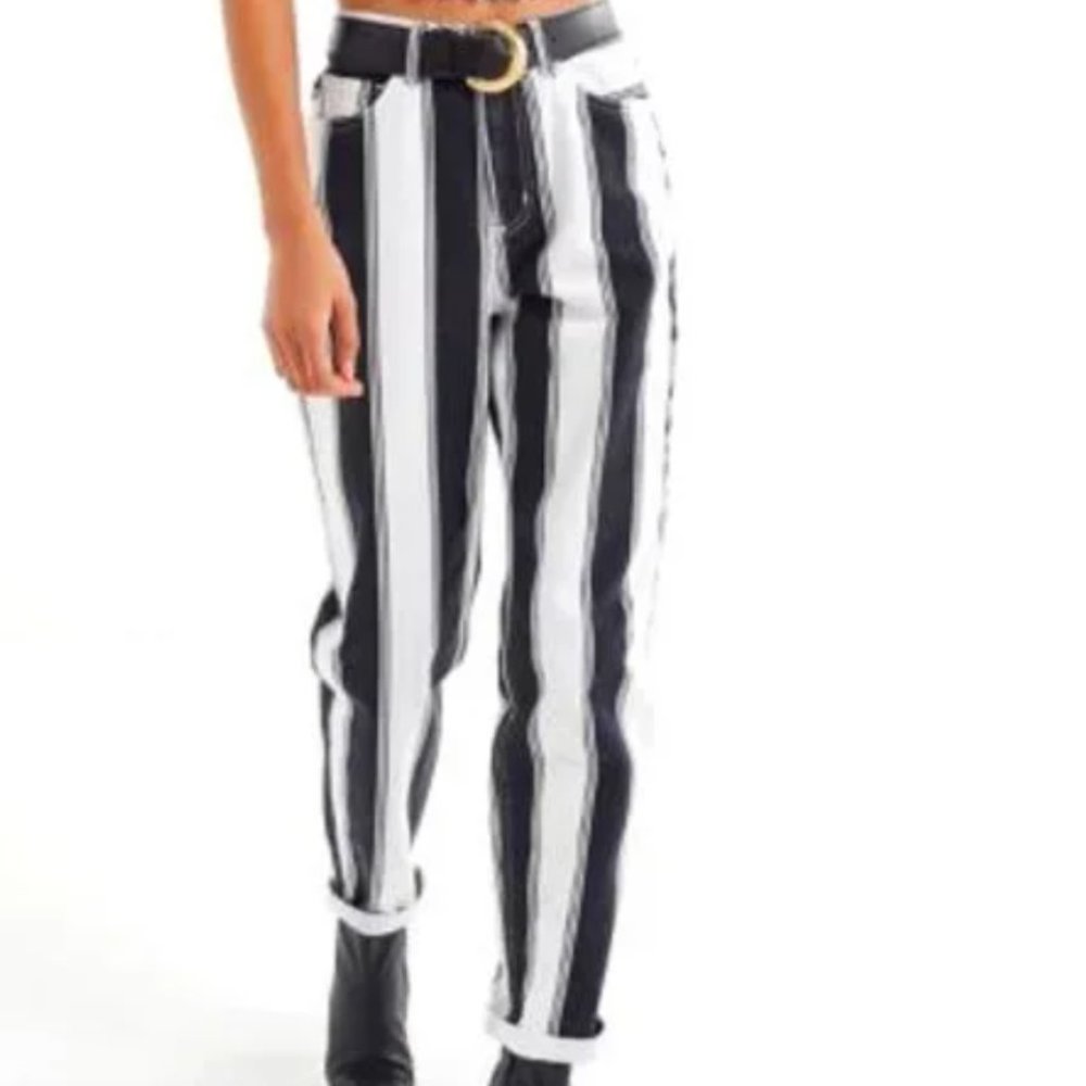 90's BDG Mom Jean, Black and White Stripe Relaxed Fit W27